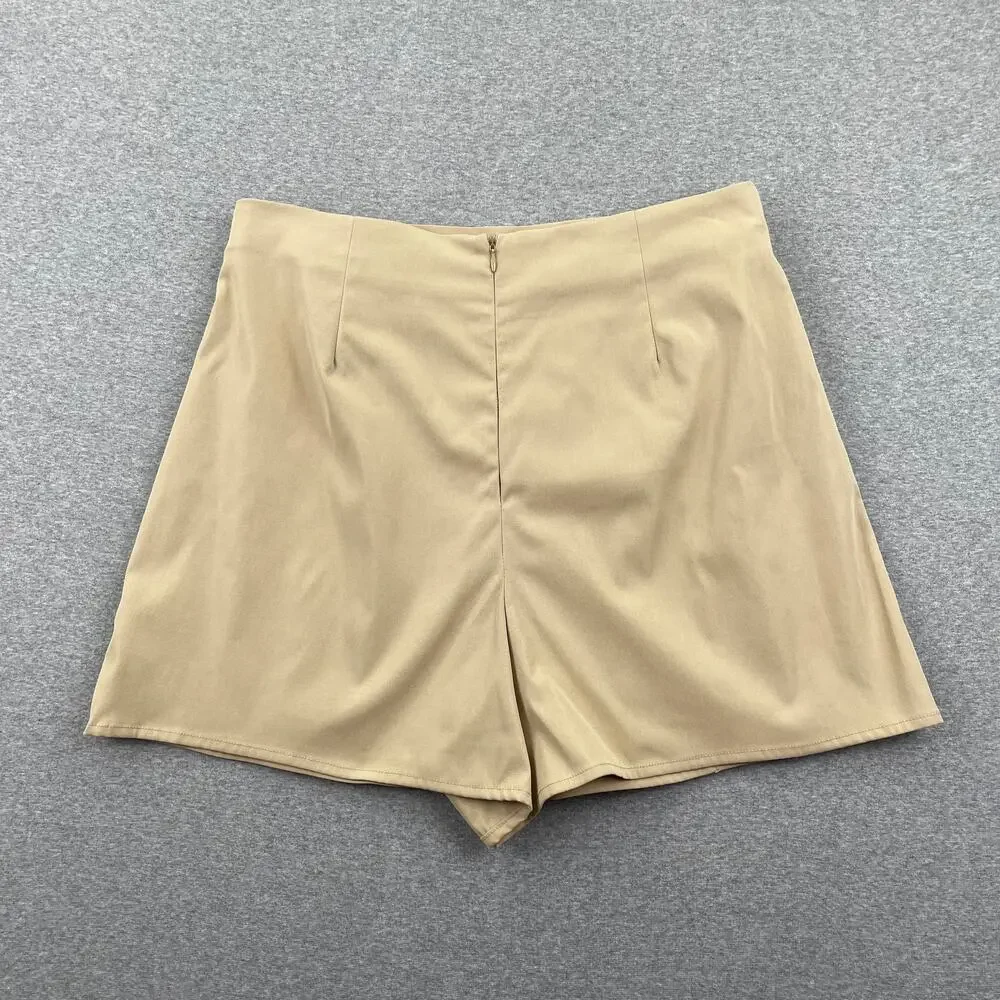 19 Cooper Pleated Skirt Skort XL Khaki Tan Woven Mini Belted Preppy Schoolgirl